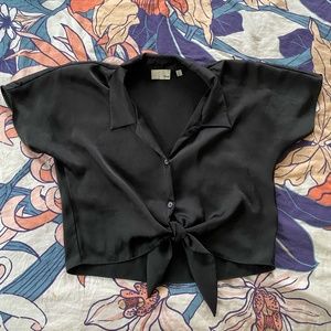 Wilfred Free Black Satin Tie Front Top - XS